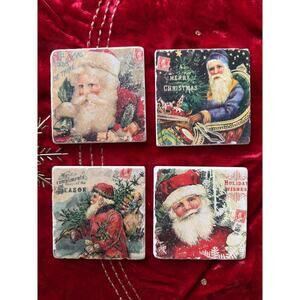 Studio Vertu Handmade Victorian Christmas Santa 4” Coaster Set Made USA Gift